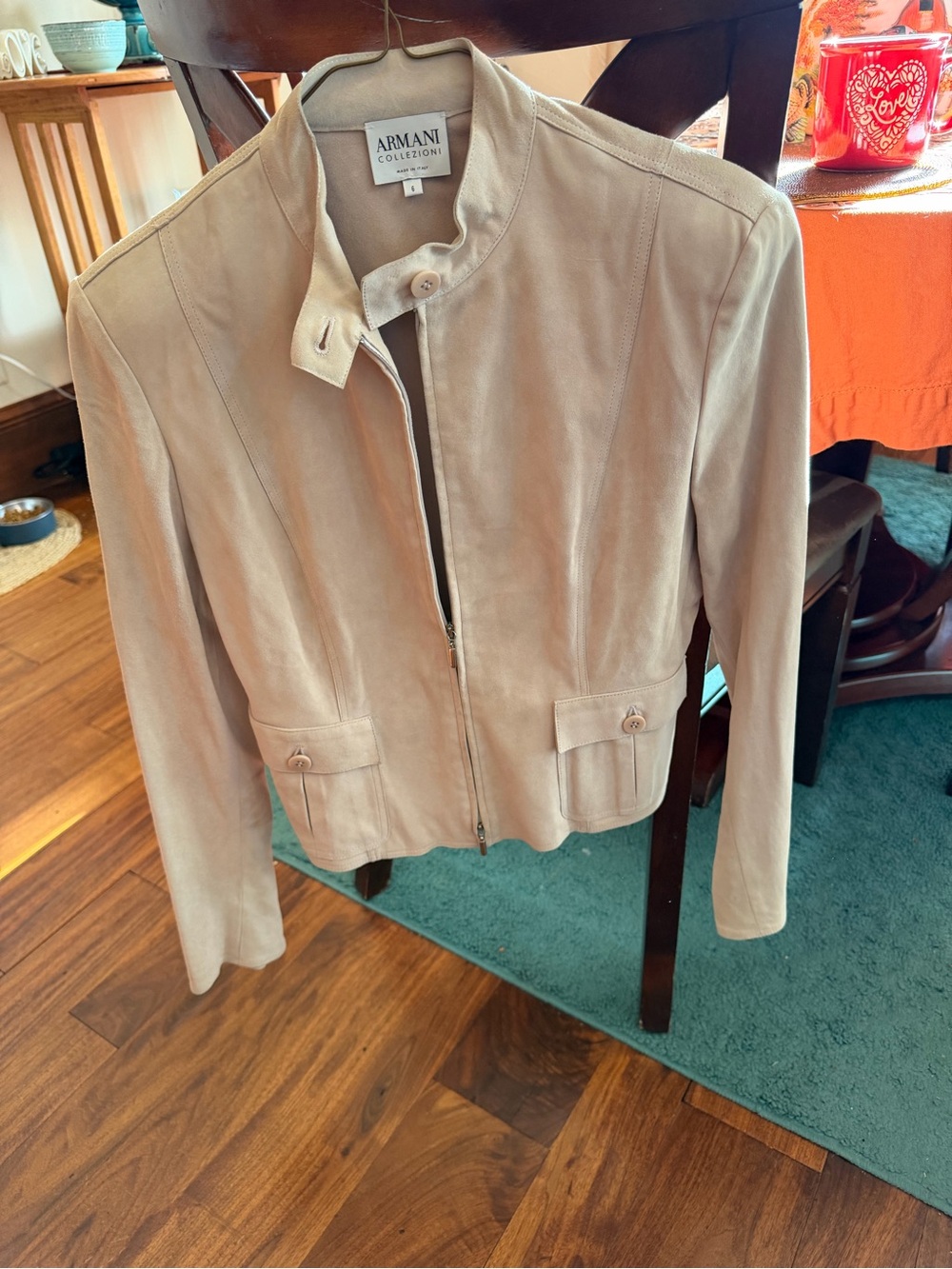 Armani Collezioni Beige Suede Zip-Front Jacket